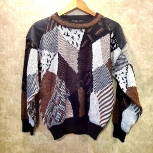 90's Retro Leather, Geometrical Print Pullover Sweater by Uniform Code